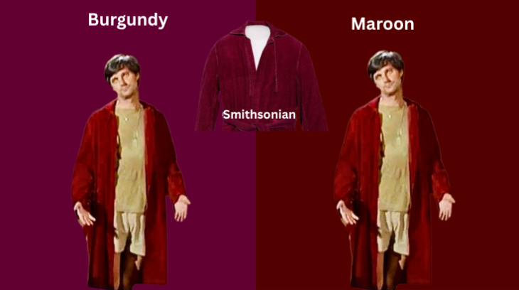 Hawkeye's robe from MASH compared against a burgundy and a maroon background. 