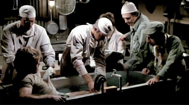 The MASH doctors remove phosphorus fragments from a patient's leg and "debride the wound." Season 4, Episode 23 - Deluge